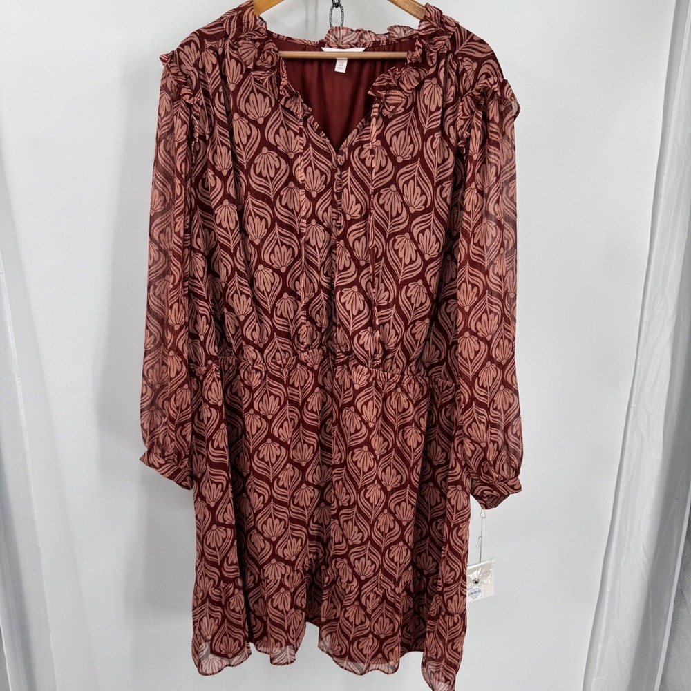 LC Lauren Conrad Women Dress 4X Rust Pink‎ Metallic Floral Boho Cottagecore